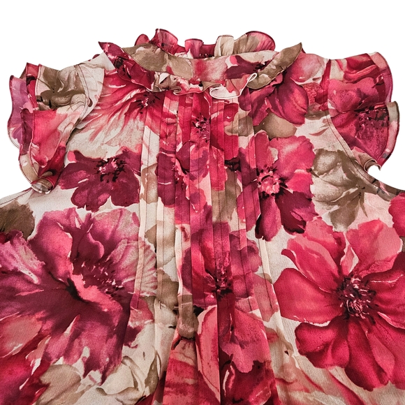 🌷AK Anne Klein Pink & Cream Ruffled Floral Blouse🌷 - Picture 6 of 6